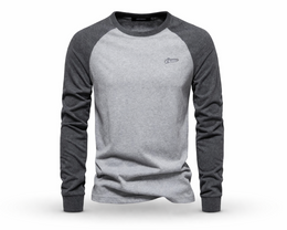 Gray and black long-sleeve shirt on a white background