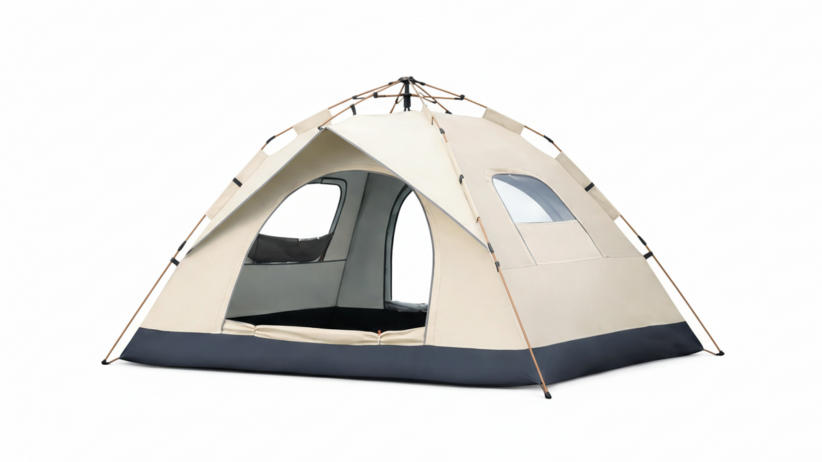 Beige and navy tent on a white background