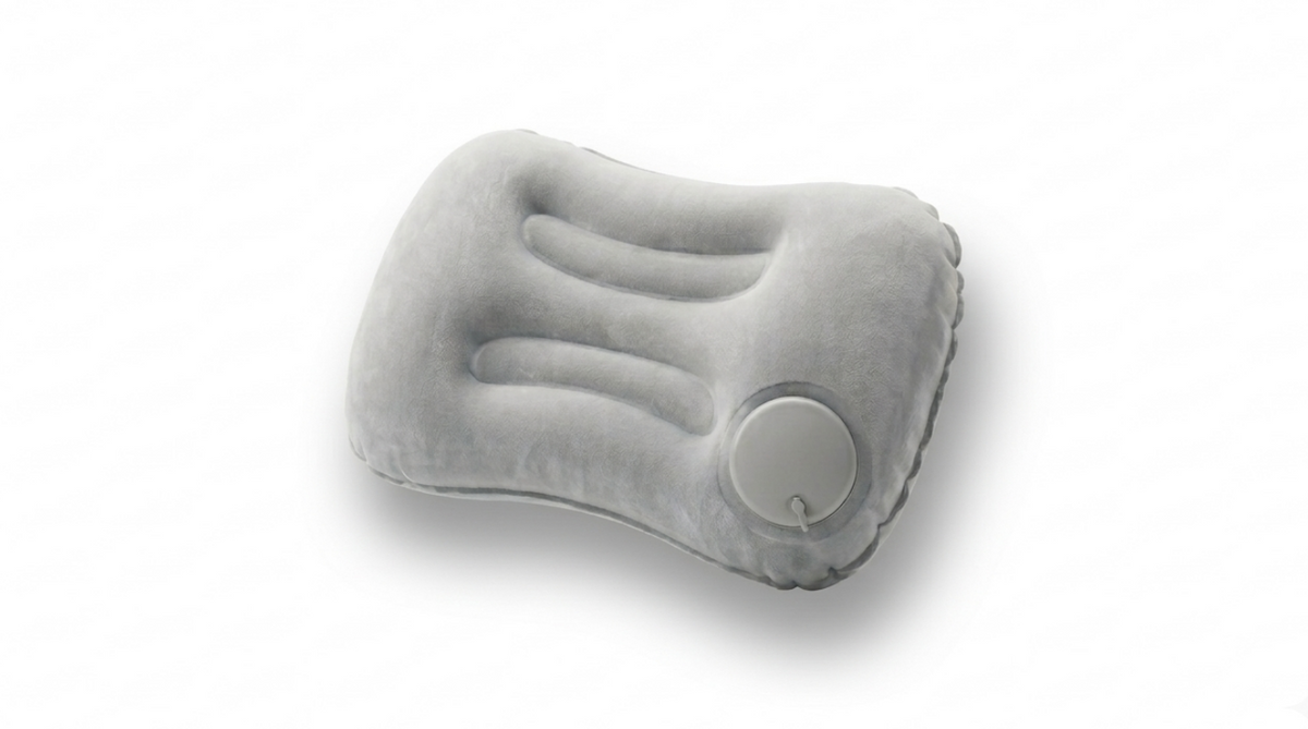 Gray inflatable pillow on a white background