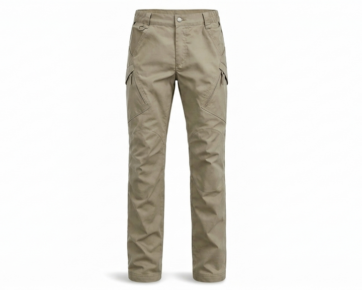 Khaki cargo pants on a white background