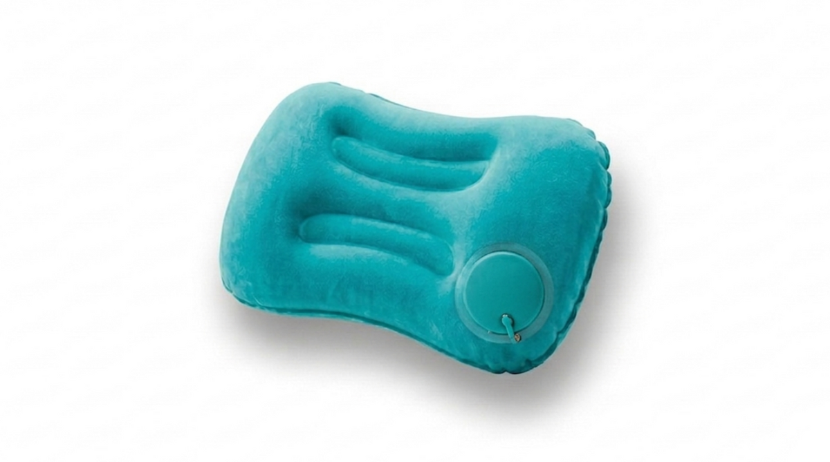 Turquoise inflatable pillow on a white background