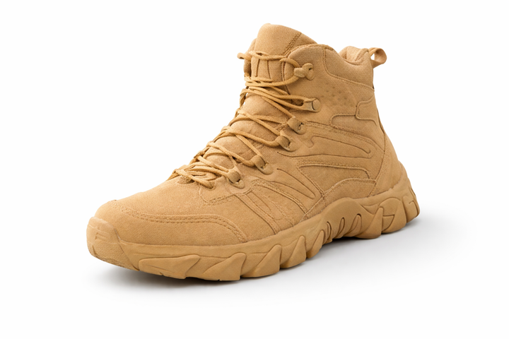 Tan high-top boot on a white background