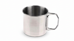 Stainless steel mug on a white background