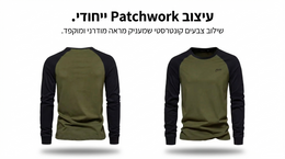Green and black long-sleeve shirt with patchwork design on a white background